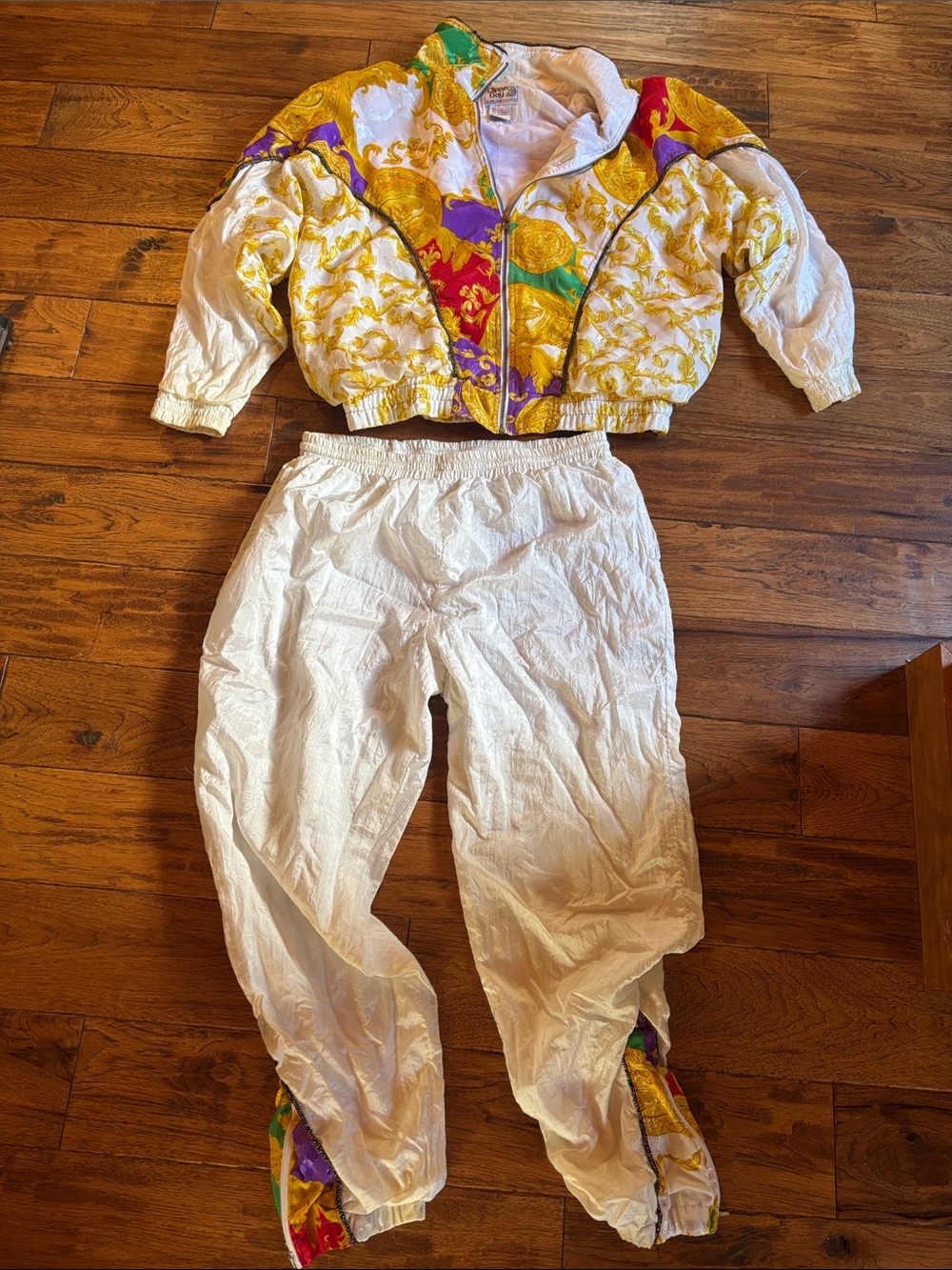 Vintage-Inspired White and Gold Women's Track Jacket and Pants